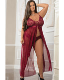 Empire Waist Laced Sheer Long Dress & Panty