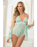 Romper with snap open crotch and laced robe