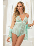 Romper with snap open crotch and laced robe